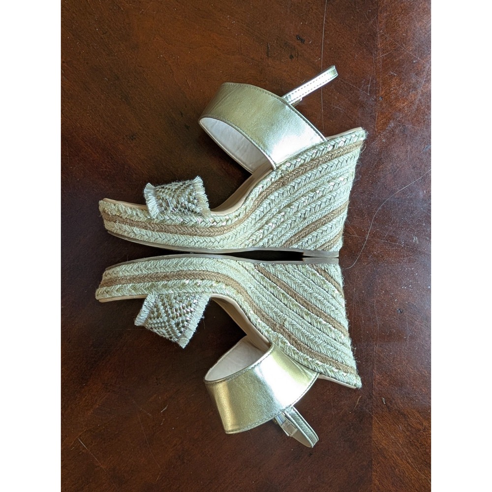 JustFab Gold Espadrille‎ Wedge Sandals Women's Size 10 Boho Braided Heels